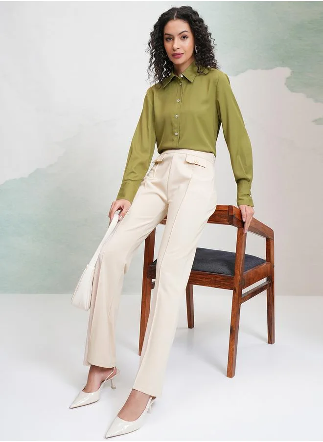 طوكيو توكيز Solid Mid Rise Flared Trousers