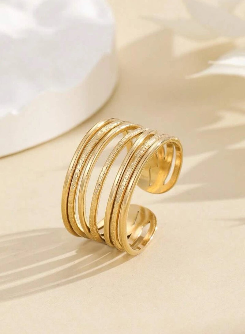 إيكوال خاتم نسائي من الاستانلس ستيل مطلي باللون الذهبي بمقاس موحد - Image 1