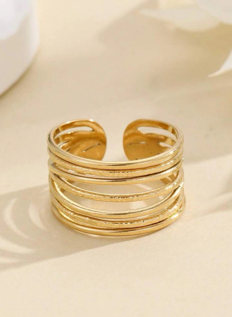 إيكوال خاتم نسائي من الاستانلس ستيل مطلي باللون الذهبي بمقاس موحد - Image 3