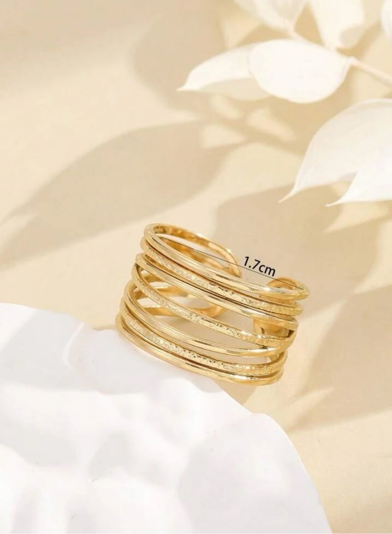 إيكوال خاتم نسائي من الاستانلس ستيل مطلي باللون الذهبي بمقاس موحد - Image 5