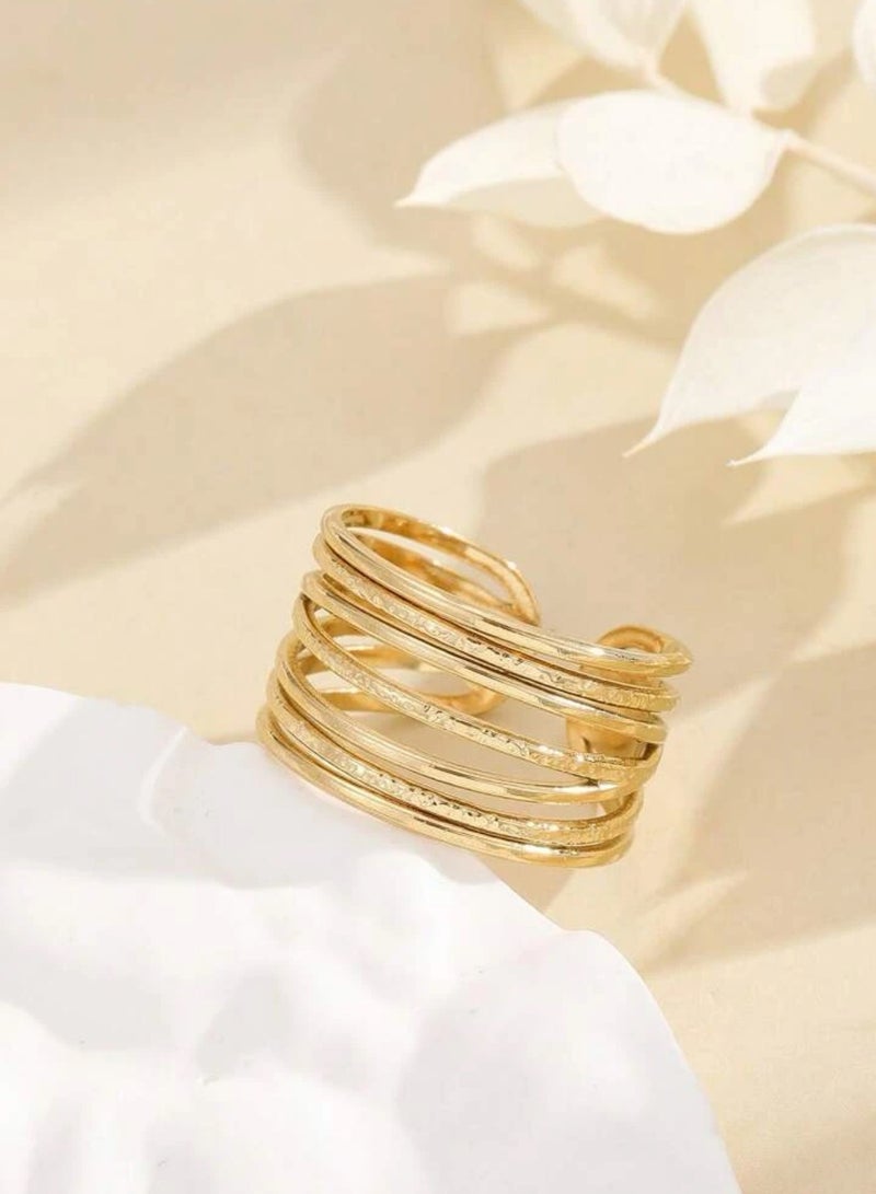 إيكوال خاتم نسائي من الاستانلس ستيل مطلي باللون الذهبي بمقاس موحد - Image 4