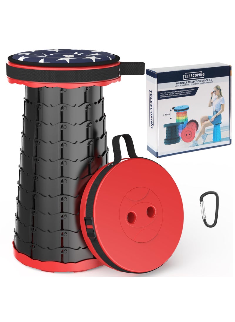 ALEVMOOM ALEVMOOM Telescoping Stool with Cushion Portable Collapsible More Sturdy Capacity 440Ib Retractable Collapsible Camping Adjustable Folding Stool for Hiking Garden BBQ 