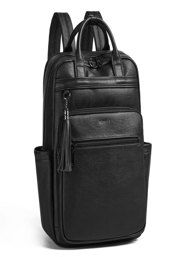 Shrrie Laptop Backpack for Women 15.6 inch Travel Leather Backpack Purse Work Computer Backpacks for Business College, Black, Classic - Image 1