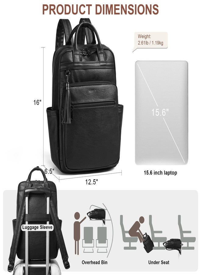 Shrrie Laptop Backpack for Women 15.6 inch Travel Leather Backpack Purse Work Computer Backpacks for Business College, Black, Classic - Image 5