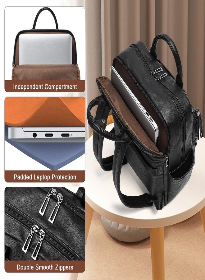 Shrrie Laptop Backpack for Women 15.6 inch Travel Leather Backpack Purse Work Computer Backpacks for Business College, Black, Classic - Image 4