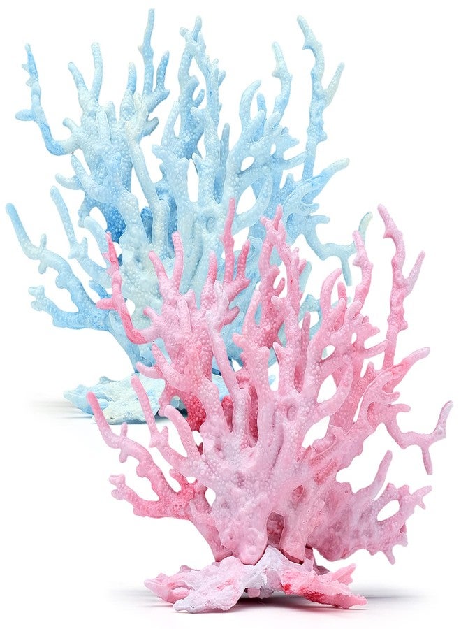 BLLREMIPSUR 2 PCS Aquarium Coral Ornament, Blue Pink Coral Reef Decor, Artificial Plants Fish Tank Decorations - Image 1