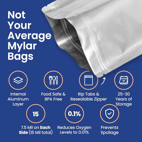 Wallaby 10 Count MRE Mylar Bags with 400cc Oxygen Absorbers, 15 Mil Total Thickness Long-Term Food Storage Pouches, 6.5x8.5 Stand-Up Zipper Heat-Sealable Airtight Packaging - Silver - Image 5