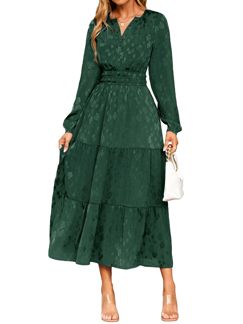 SIMPLEE فستان ماكسي أنيق للنساء لحضور حفلات الزفاف خريف 2025 (كبير، أخضر داكن) - Image 1