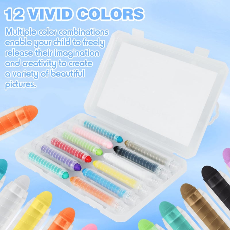 Zhenbuco Sidewalk Chalk for Kids - 24 PCS Colored Non-Toxic Twistable Easter Dustless Chalk with Holder, Dust-free Washable Toddler Chalk for Chalkboard Drawing Writing (Plastic Box-Packed) - Image 2