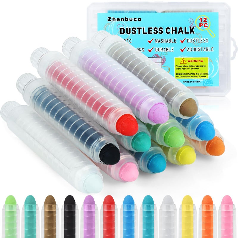 Zhenbuco Sidewalk Chalk for Kids - 24 PCS Colored Non-Toxic Twistable Easter Dustless Chalk with Holder, Dust-free Washable Toddler Chalk for Chalkboard Drawing Writing (Plastic Box-Packed) - Image 1