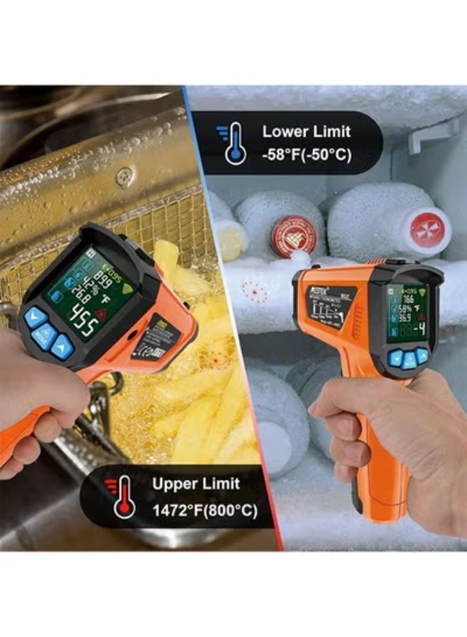 MESTEK Infrared Thermometer Gun, Non Contact Digital Laser Thermometer Temperature Gun with Color LCD for Cooking, Home Repairs, Humidity Measurement, Adjustable Emissivity -58°F to 1472°F(-50~800°C) - Image 5