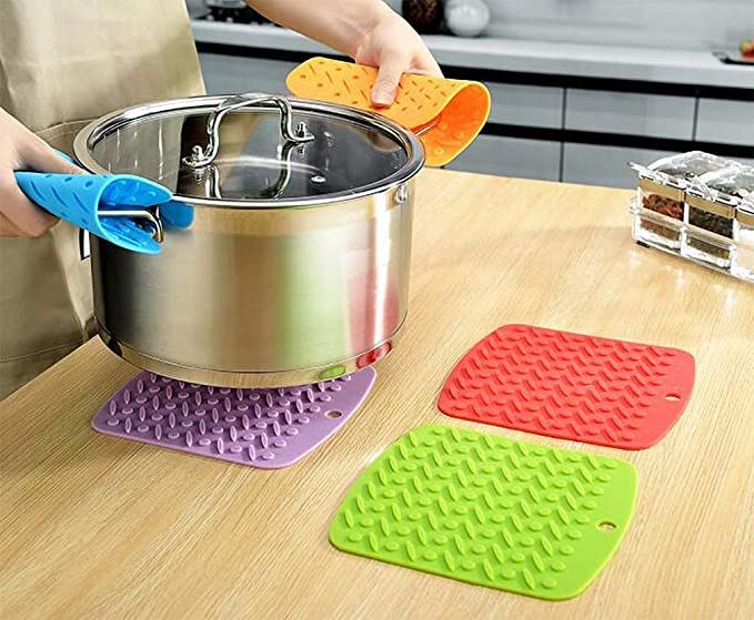 Besillia Silicone Trivet Mats 2pcs-Randomly, Square Pot Pads, Heat Resistant Dish Drying Mat Jar Opener for Kitchen Counter Table. - Image 4