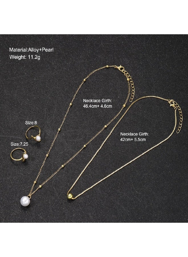 Goolsky طقم مجوهرات من 4 قطع من اللؤلؤ للنساء – مجموعة خاتم وقلادة بسيطة، مجوهرات أنيقة مطلية بالذهب - Image 1