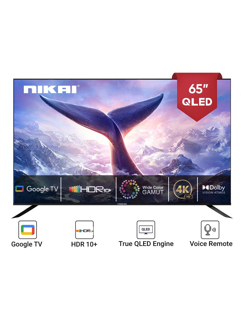 NIKAI 65 Inch 4K QLED Ultra HD Smart Google TV, Hands Free Voice Control, Game Master, Dolby Vision + Atmos, 4K HDR10+, Effortless Connectivity With Android & Apple Devices NPROG65QLED Black - Image 1