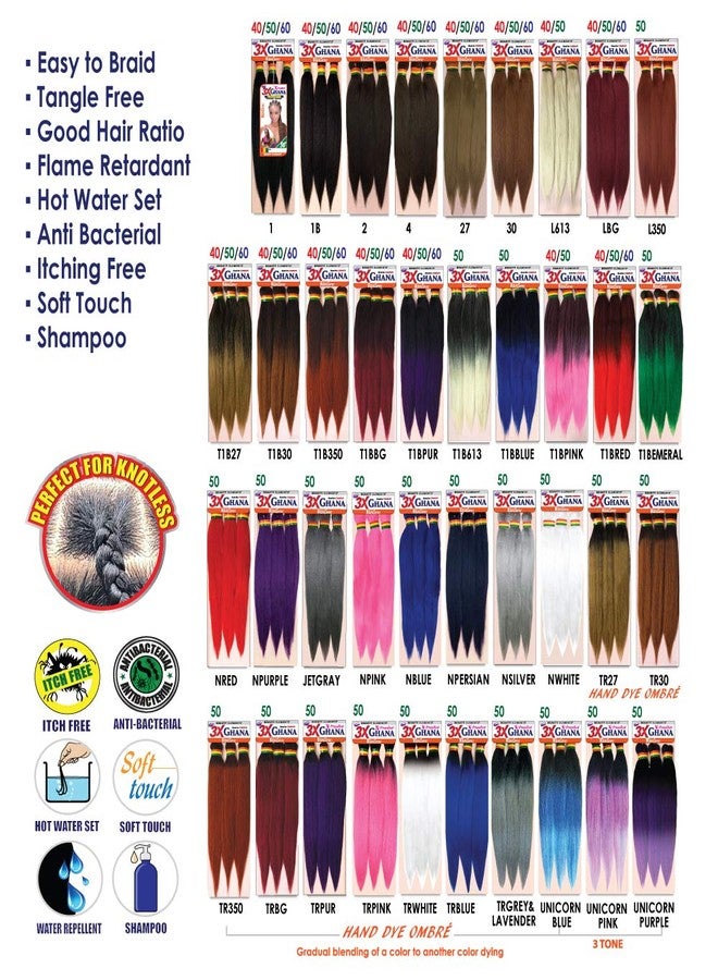 REALISTIC - Multi Pack Deals! Pre-stretched X-Pression 3X Ghana Braids 60" 100% Kanekalon Easy to braid, KNOTLESS, FEED in Braid Itch Free (5-PACK, T1B350) E613XG6-TB3505 - Image 3