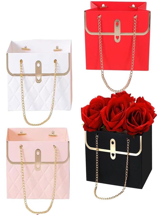 FAQUSA Flower Box Paper Bouquet Storage Bucket, Florist Flower Hand Bag with Metal Chain Waterproof for Gifts Wrapping Supplies Bulk Mother's Day Valentine's Day Women's Day (4 Colors) - Image 1