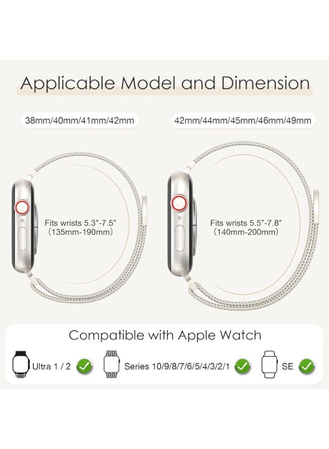 وايكيل سوار ميلانو الأصلي متوافق مع ساعة Apple Watch مقاس 38 مم - 49 مم - حزام معدني مغناطيسي قابل للتعديل لسلسلة iWatch 10/9/8/7/6/5/4/3/2/1، Ultra، SE - للنساء والرجال (Starlight) - Image 3