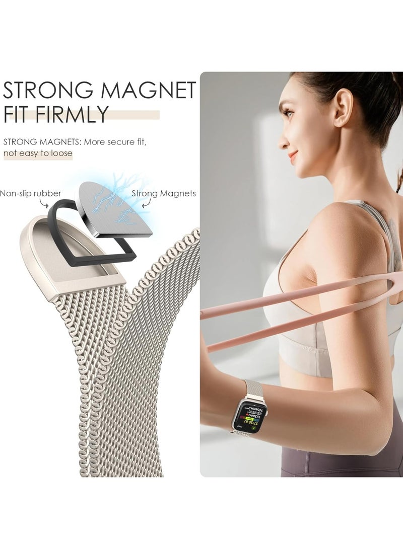 وايكيل سوار ميلانو الأصلي متوافق مع ساعة Apple Watch مقاس 38 مم - 49 مم - حزام معدني مغناطيسي قابل للتعديل لسلسلة iWatch 10/9/8/7/6/5/4/3/2/1، Ultra، SE - للنساء والرجال (Starlight) - Image 4