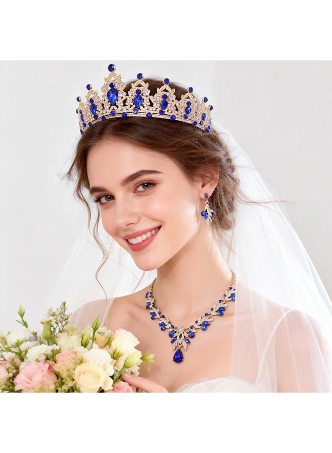 Kamirola Queen Crown and Tiara Princess Crown for Women and Girls （01） (Gold Blue) - Image 2