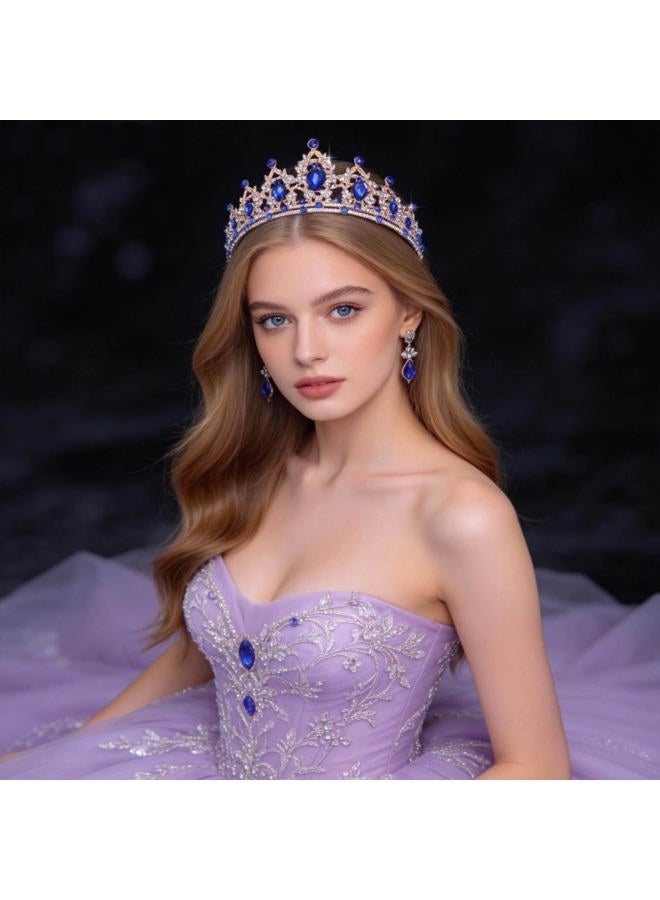 Kamirola Queen Crown and Tiara Princess Crown for Women and Girls （01） (Gold Blue) - Image 4