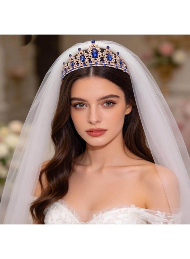 Kamirola Queen Crown and Tiara Princess Crown for Women and Girls （01） (Gold Blue) - Image 3