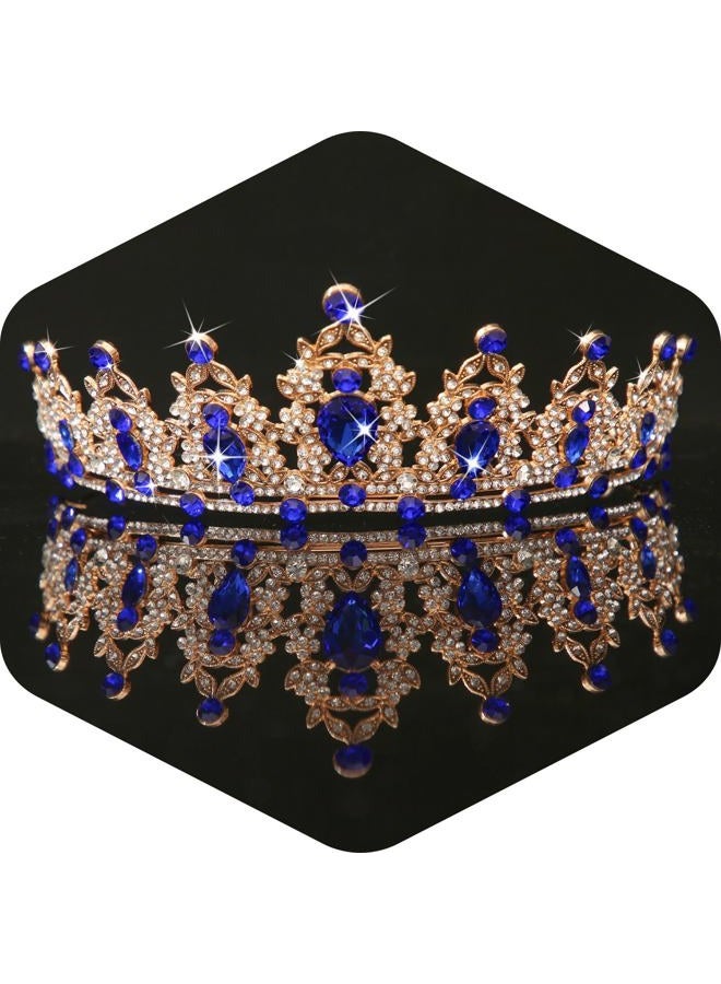 Kamirola Queen Crown and Tiara Princess Crown for Women and Girls （01） (Gold Blue) - Image 1