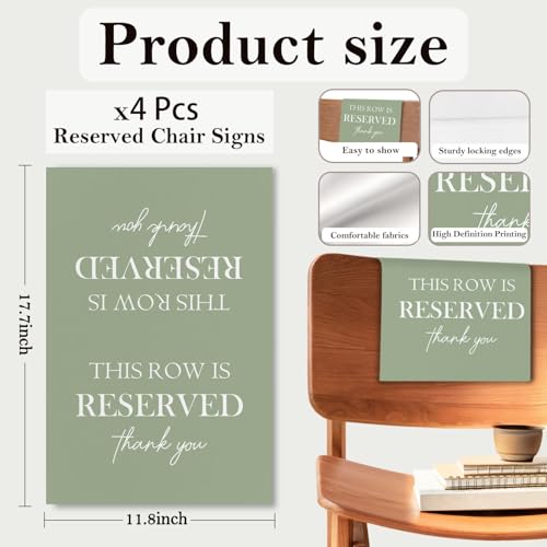 ChissNook Reserved Seating Chair Signs, This Row Is Reserved Pew Cloths Seating Placeholder for Church Pews, Sage Green Wedding Decorations for Reception Parties Event (Sage Green, 4 PCS) - Image 2