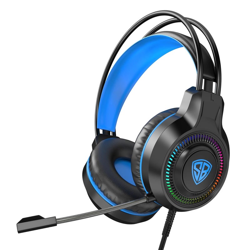 SpinBot سماعة الألعاب السلكية BattleBudz H2 مع محركات 50 مم، إضاءة RGB USB، رأس معلق، كابل مضفر بطول 1.8 متر وميكروفون بوم. - Image 1