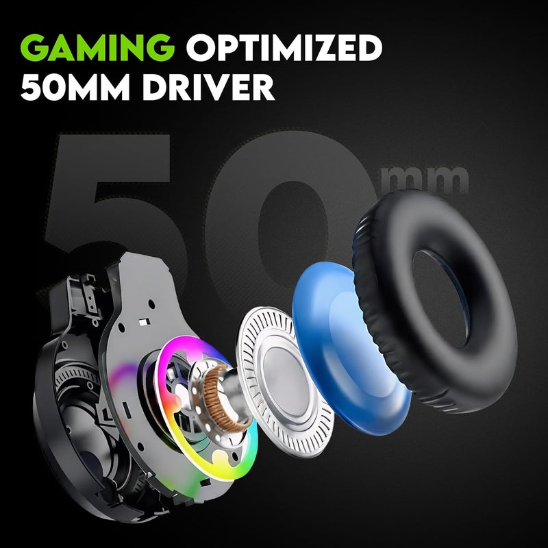 SpinBot سماعة الألعاب السلكية BattleBudz H2 مع محركات 50 مم، إضاءة RGB USB، رأس معلق، كابل مضفر بطول 1.8 متر وميكروفون بوم. - Image 3