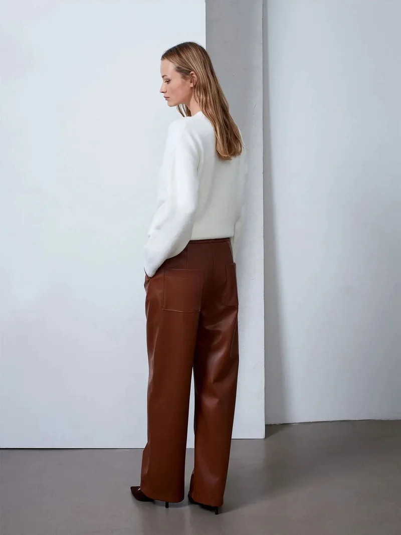 ديلفين Dilvin Women’s Wide-Leg Faux Leather Trousers