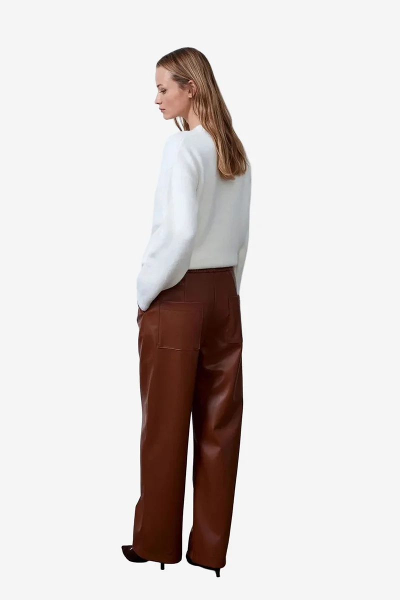 Dilvin Walnut Brown DILVIN Women’s Wide-Leg Faux Leather Trousers for Women | Best Price UAE