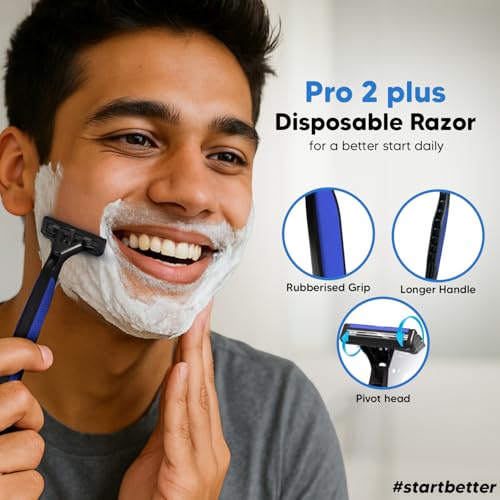 LetsShave Pro 2 Plus Disposable Razor for Men - Pack of 15 + Shave Foam | Twin Stainless Steel Blade Disposable Razor with Pivoting Head | Made in South Korea | Open Flow Cartridge with Safety Cap - Image 2