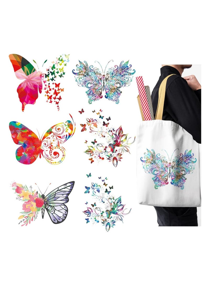 SYOSI 6 Pcs Butterfly Iron on Transfers Patches Set Butterfly Flower Iron on Decals Patches Appliques Heat Transfers Cute Spring Pride Vinyl Decals for Applique Clothing Bag Hat DIY Supplies  - Image 1
