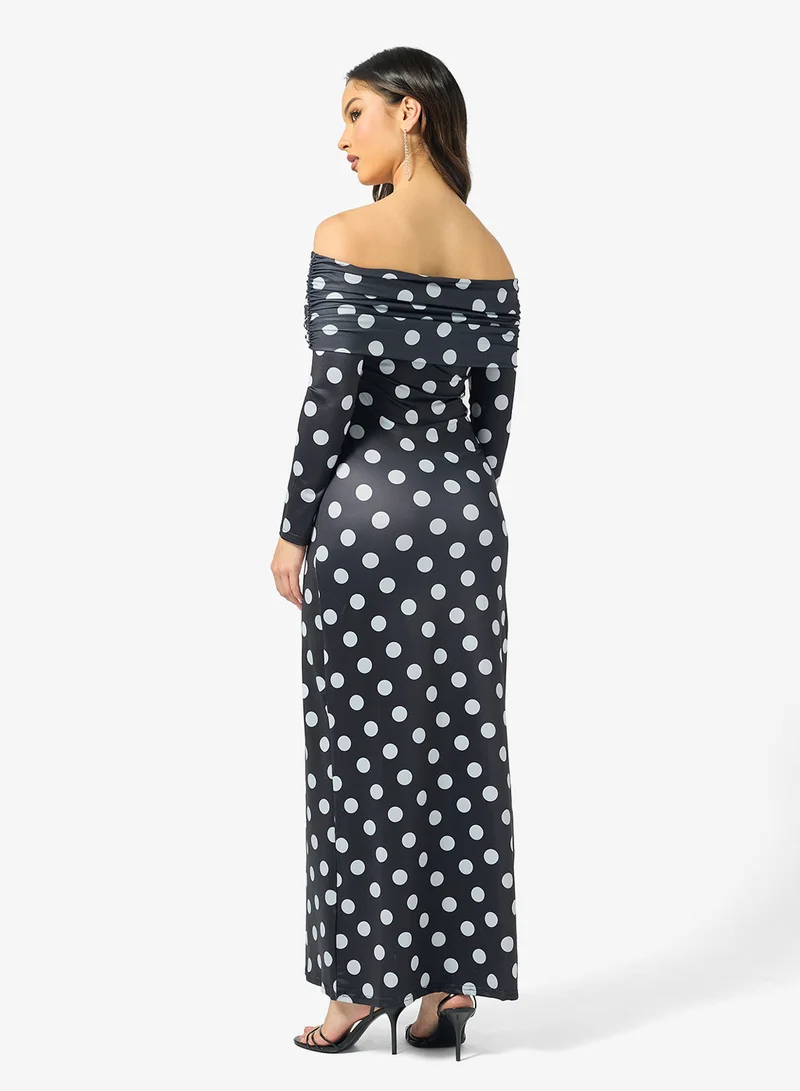 جينجر فستان بنقاط بولكا بكتف مكشوف وقصة