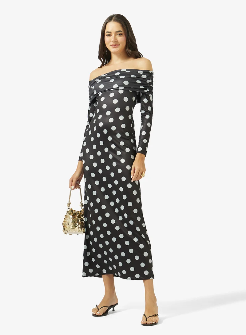 Ginger  Off Shoulder Polka Dot A Line Dress for Women | Best Price UAE