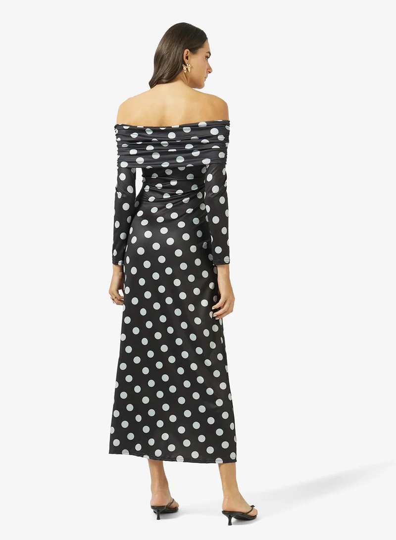 Ginger Off Shoulder Polka Dot A Line Dress