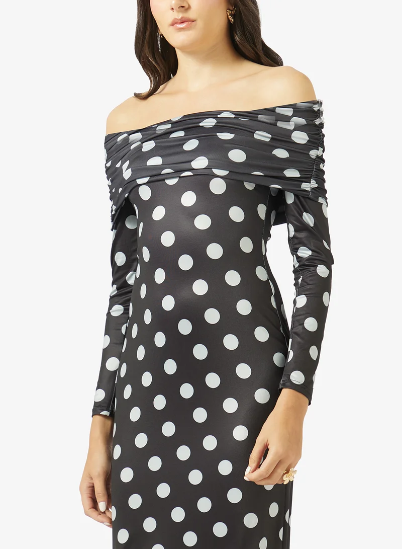 Ginger  Off Shoulder Polka Dot A Line Dress for Women | Best Price UAE