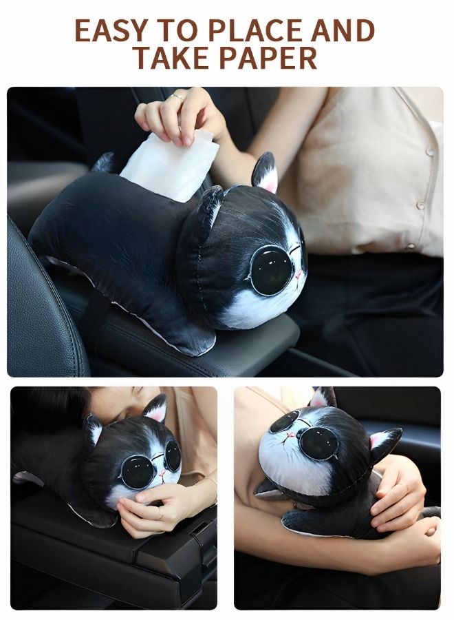 GROIC حامل علبة مناديل السيارة، حامل مناديل الوجه على شكل قطة لطيف، قطة كرتونية لطيفة متعددة الوظائف لتخزين أنسجة الوجه، الجزء الداخلي للسيارة، لوازم السيارات - Image 4