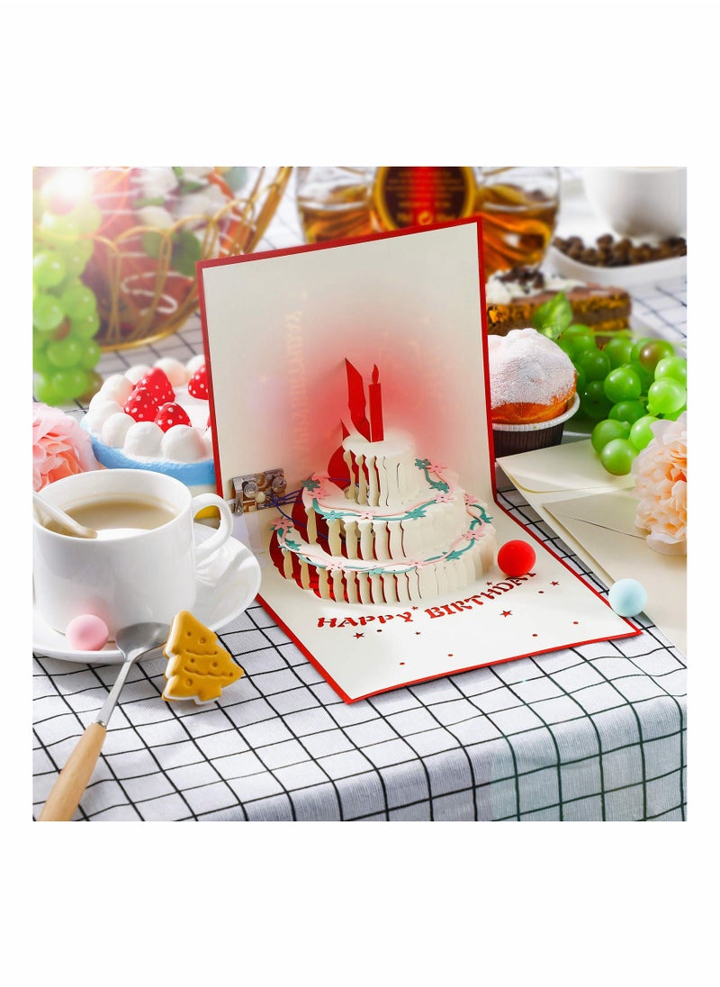 Generic 2 Packs 3D Musical Happy Birthday Cards with LED Light Handmade Greeting Cards for Kids Family Friends Red Envelopes Included  - Image 4