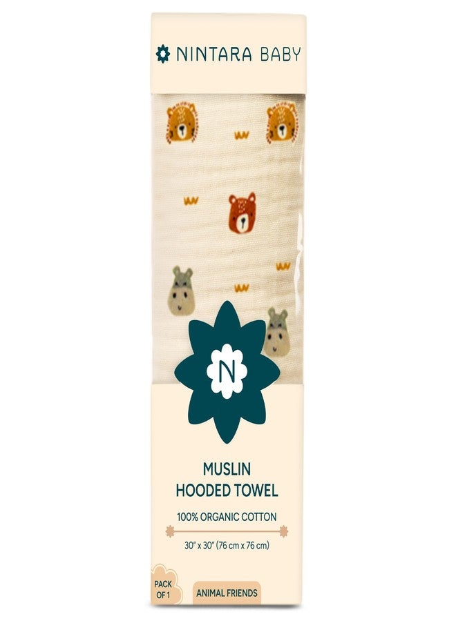 NINTARABABY Hooded Towel - 100% Organic Premium Muslin Cotton, 30" x 30" (76 cm x 76 cm), Ultra-Absorbent, Soft, Breathable, Hypoallergenic, Multipurpose, Gifts for Babies & Infants - Image 1