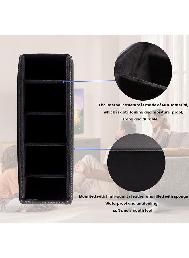 SAGREENY Leather Remote Control Holder With 5 Compartments Tv Remote Caddy Store Box Office Supplies Desktop Organizer For Controller Glasses And Media Player Pen Storage Black - Image 5