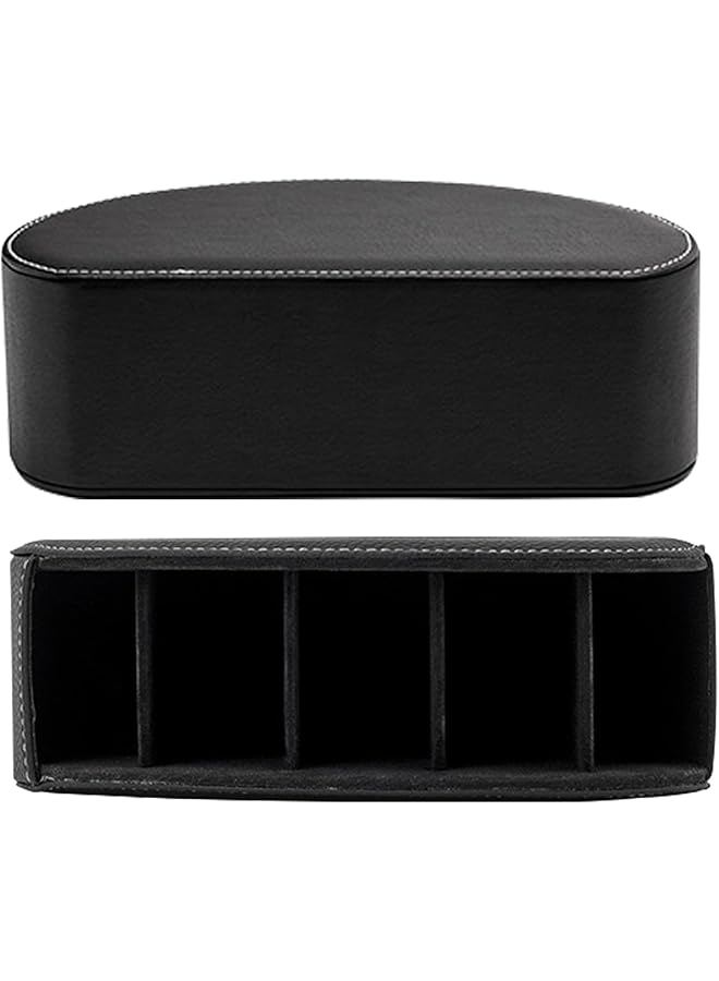 SAGREENY Leather Remote Control Holder With 5 Compartments Tv Remote Caddy Store Box Office Supplies Desktop Organizer For Controller Glasses And Media Player Pen Storage Black - Image 4