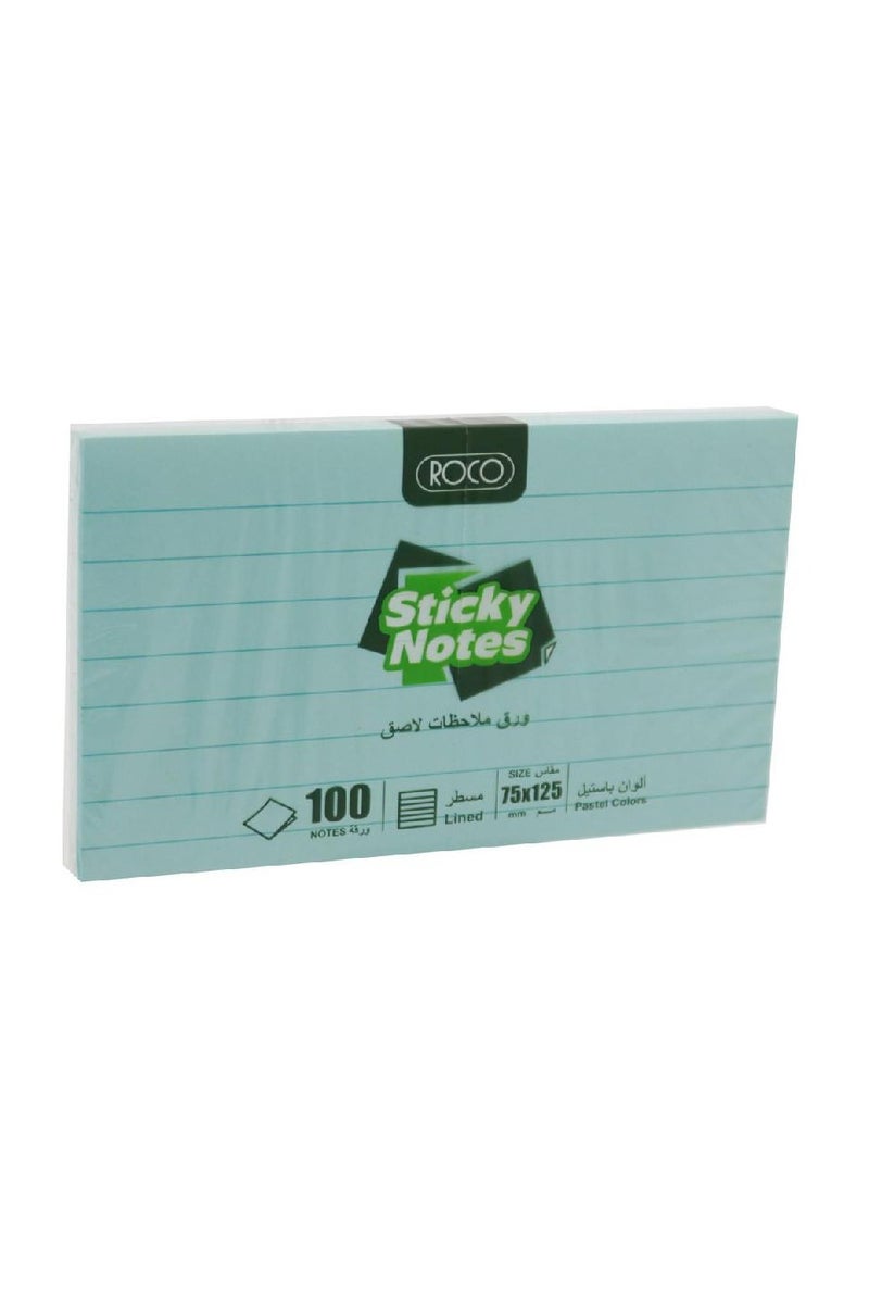 روكو ملاحظات لاصقة ذاتية اللصق مسطرة 75 × 125 مم، 100 ورقة زرقاء - Image 1