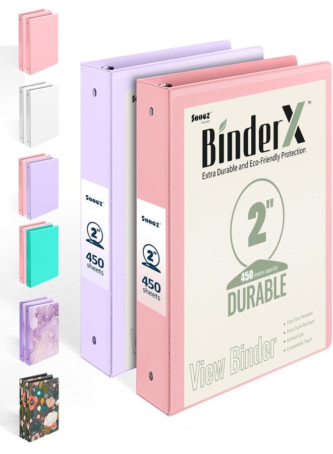سويز عبوتان من مجلدات BinderX شديدة التحمل بثلاث حلقات، حلقات دائرية بقطر 2 بوصة، تتسع لـ 900 ورقة مقاس 8.5 × 11 بوصة، غلاف قابل للتخصيص مع جيوب داخلية، أدوات مدرسية لطيفة للبنات، باللونين الوردي والبنفسجي - Image 1
