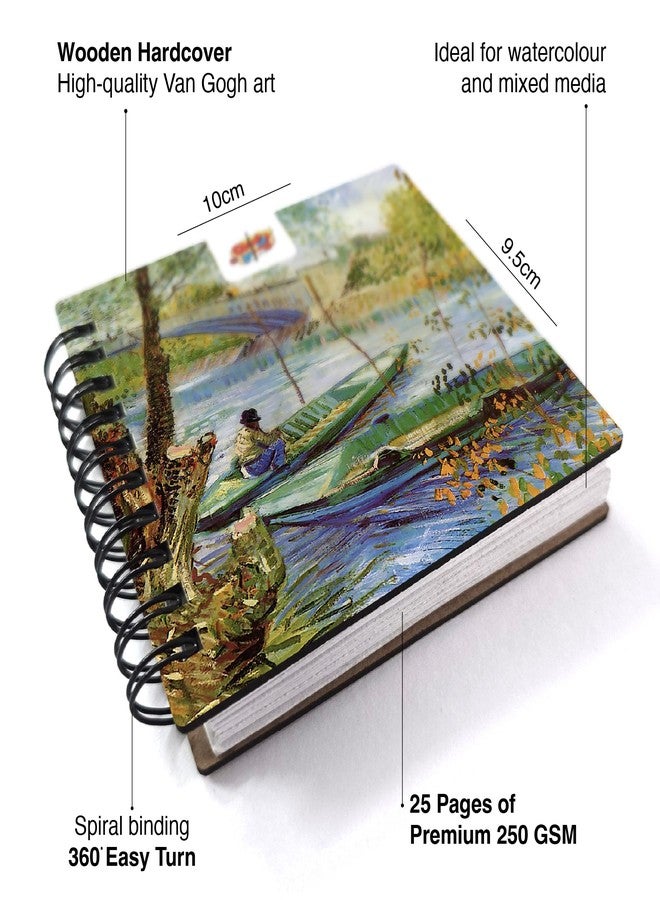 The Crafthives Van Gogh Starry Night Pocket Sketchbook | Wooden Hardcover Mini Art Book | 250 GSM Paper | Spiral Bound Travel Sketch Pad for Watercolour & Mixed Media - Image 5