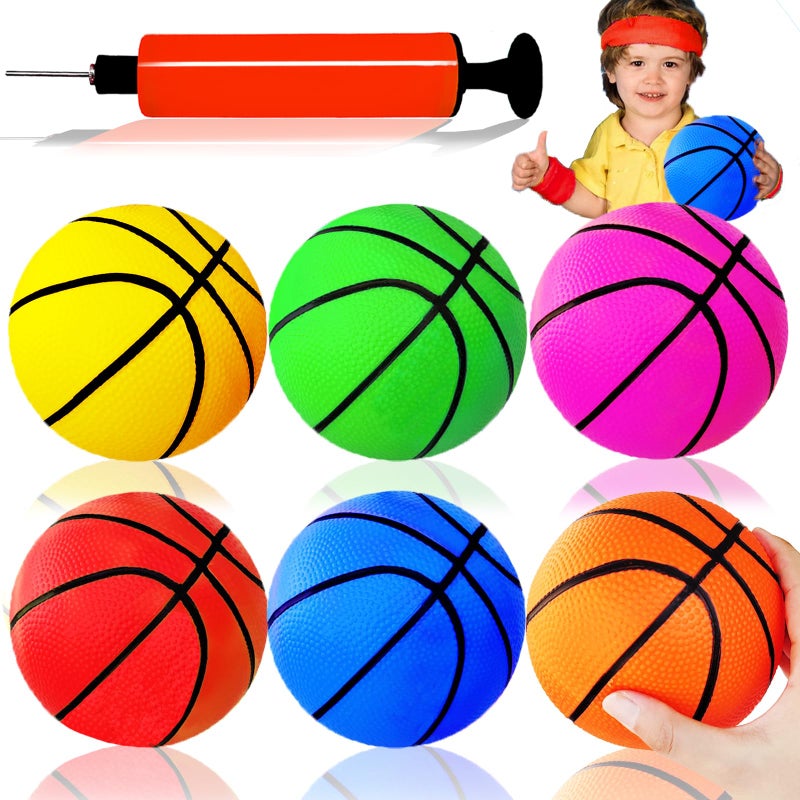 Dshengoo 6Pcs 5Inch Mini Toy BasketballsColorful Rubber Inflatable Basketball with Pump for Toddlers Kids PoolBasketball HoopBeach Sports GameParty Favor Indoors Outdoors - Image 3