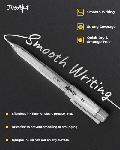 JusArt Silver Pens with 0.4mm, 0.5mm & 1.0mm Assorted Tips, Opaque Ink Gel Pens for Black Paper, Drawing, Journaling & DIY Crafts, Ideal Drawing Pens for Artists & Art Supplies, 3 Pack - Image 3