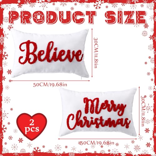 Jetec Set of 2 Christmas Throw Pillow Covers 12x20 Inch Merry Christmas Believe Embroidery Pillow Covers Farmhouse Throw Cushion Case for Home Living Room Bedroom Holiday Parties and Gifts - Image 3