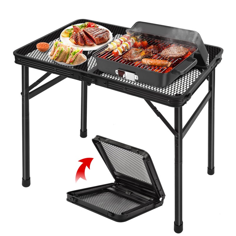 jkwokback Grill Table Camping Table Portable Folding TableHeight Adjustable Collapsible with Mesh DesktopLightweight Metal Table for Camp BBQ Picnic RV Outdoor Cooking Travel