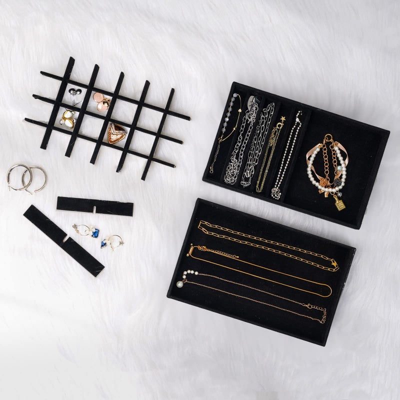 ProCase Stackable Jewelry Organizer Trays for Drawers, Jewelry Drawer Inserts Container Display Case Storage for Earring Necklace Rings Bracelet with Removable Dividers -Allblack, 4 Layers - Image 3